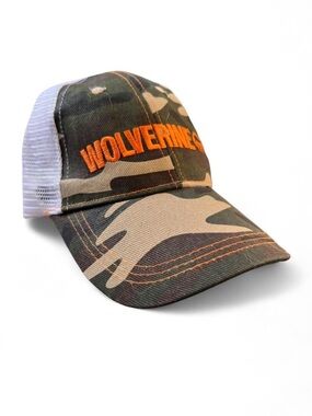 Wolverine Camo Trucker Hat with Orange Embroidery. MINT CONDITION